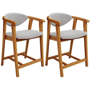 Kit 02 Banquetas Baixa Para Cozinha Sala Jantar Bancada Cecília L02 Bouclê Cinza - Lyam Decor
