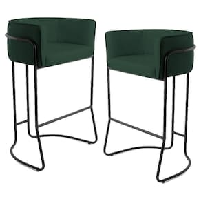 Kit 2 Banquetas Base Aço Preto Betina C-117 Linho Verde Musgo - Domi