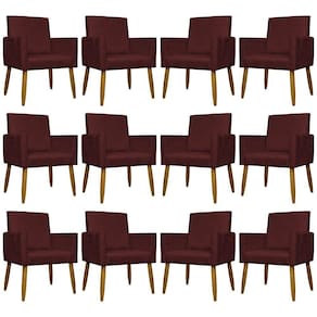 Kit 12 Poltronas Decorativas Mari Pé Palito Castanho - Bordô Suede
