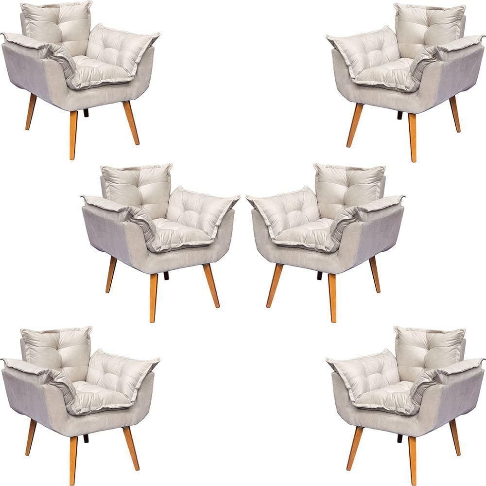 Kit 6 Poltronas Decorativa Alice Pé Trapézio 30cm Castanho - Suede