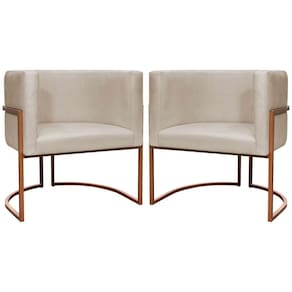 Kit 2 Poltronas Para Sala De Recepção Luna Suede Cores Base De Ferro Bronze - Bege, Suede