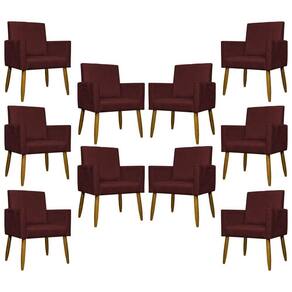 Kit 10 Poltronas Decorativas Mari Pé Palito Castanho - Bordô Suede