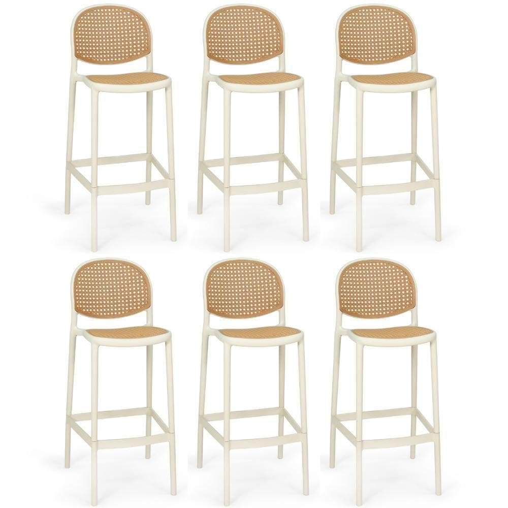 Kit 6 Banqueta Alta Com Encosto Roma Em Polipropileno - Nude