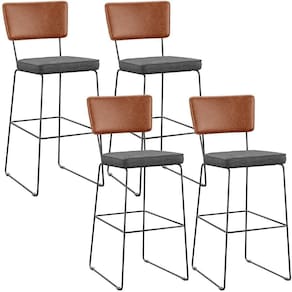 Kit 04 Banquetas Altas Camel Linho Cinza Escuro