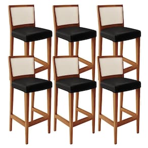 Kit 06 Banquetas Alta Para Encosto Tela Branco Facto Preto