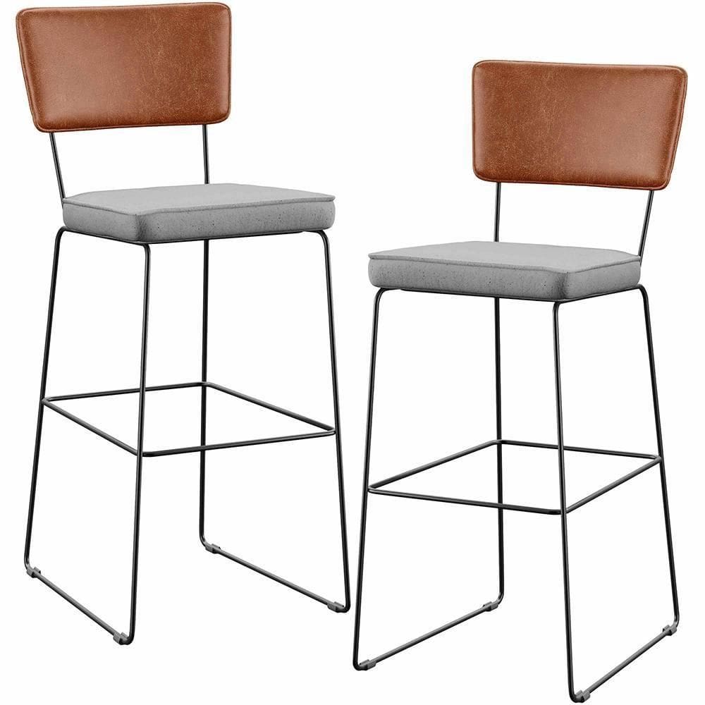 Kit 02 Banquetas Altas Camel Linho Cinza