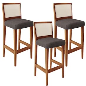 Kit 03 Banquetas Alta Branco Linho Cinza Escuro