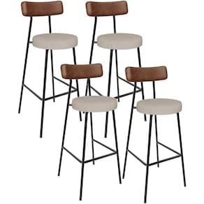 Kit 04 Banquetas Alta Bar Cozinha Sala Jantar Milão L02 Couríssimo Marrom Linho Bege