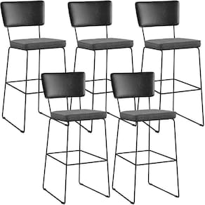 Kit 05 Banquetas Altas Preto Linho Cinza Escuro