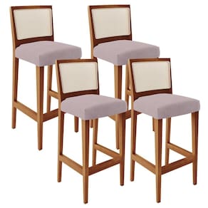 Kit 04 Banquetas Alta Cozinha Zion L02 Suede Rosê