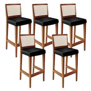 Kit 05 Banquetas Alta Para Encosto Tela Branco Preto Brilho
