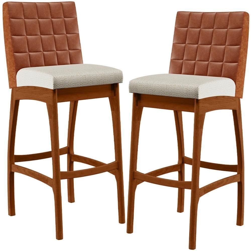 Kit 02 Banquetas Altas Mila Camel Linho Champagne