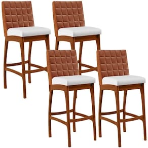 Kit 04 Banquetas Altas Mila Camel Corano Branco