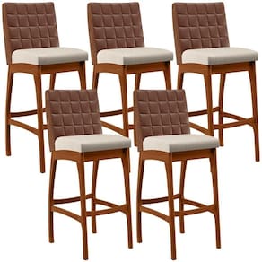 Kit 05 Banquetas Altas Mila Marrom Linho Cru