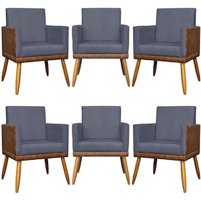 Kit 6 Poltronas Decorativas Para Escritório Lis Corino e Pé 30cm - Cinza Suede Corino