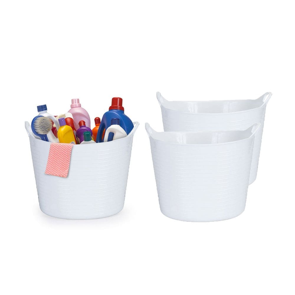 Cesto Organizador Balde Branco Roupa Brinquedos 3un de 30L