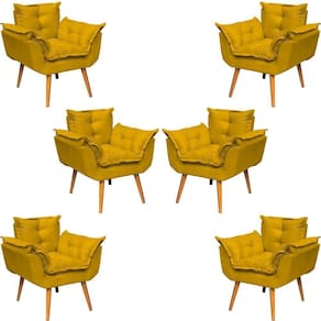 Kit 6 Poltronas Decorativa Alice Pé Trapézio 30cm Castanho - Suede