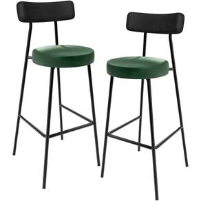 Kit 02 Banquetas Alta Bar Cozinha Sala Jantar Milão L02 Couríssimo Preto Facto Verde