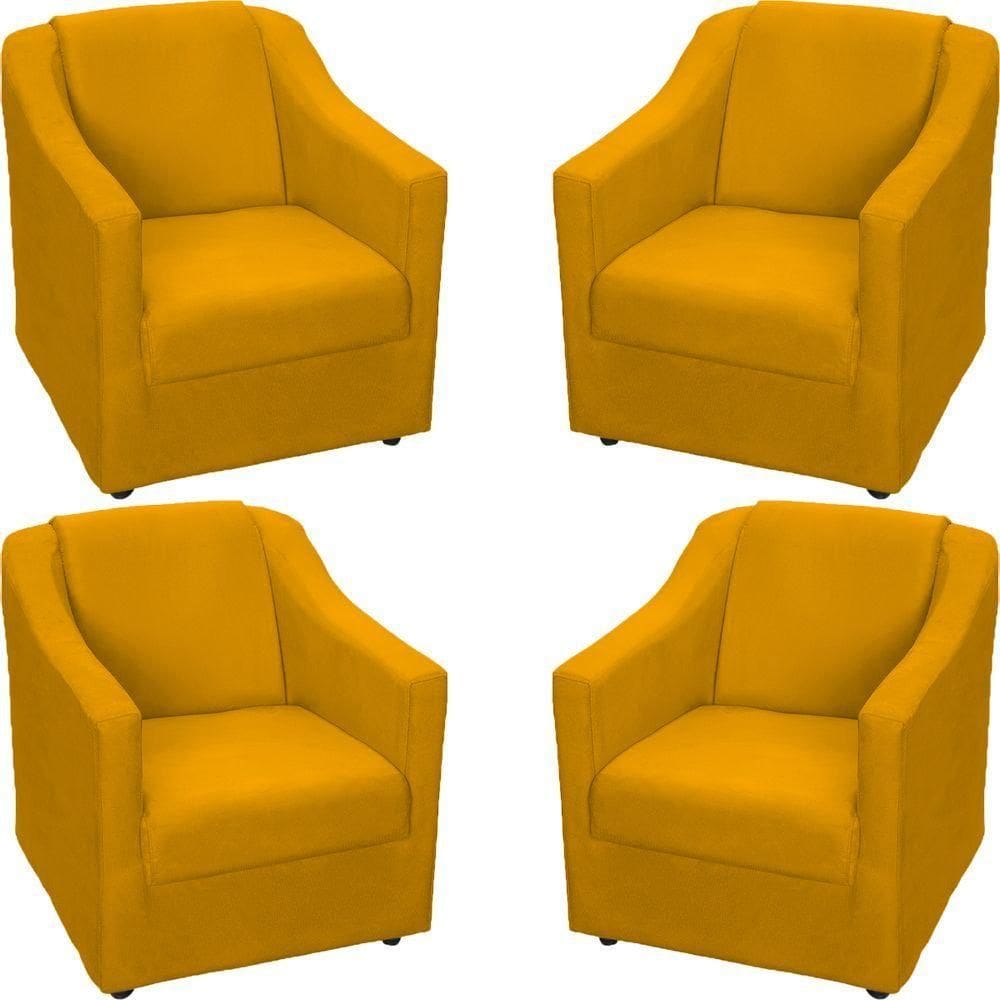 Kit 4 Poltronas Mila Pé De Plástico Cromado - Mostarda Suede