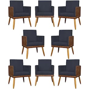 Kit 8 Poltronas Decorativas Modernas Para Recepção Lis Corino Suede Cores Pé 30 Cm - Preto, Suede/corino
