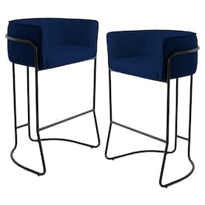 Kit 2 Banquetas Base Aço Preto Betina B-304 Veludo Azul Marinho - Domi