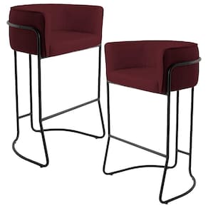 Kit 02 Banquetas Fixa Preto Veludo Marsala C-278