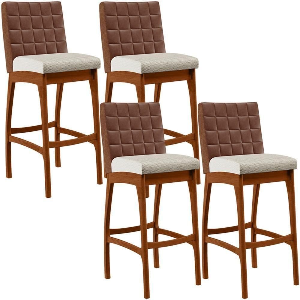 Kit 04 Banquetas Altas Mila Marrom Linho Champagne
