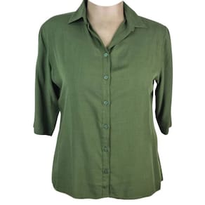Camisete Feminino 3/4 Cores Lisas Verde 100% Viscose