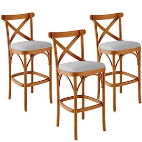 Kit 03 Banquetas Altas Cozinha Bancada Bar Sala De Jantar Estofada ávila L02 Linho Cinza - Lyam