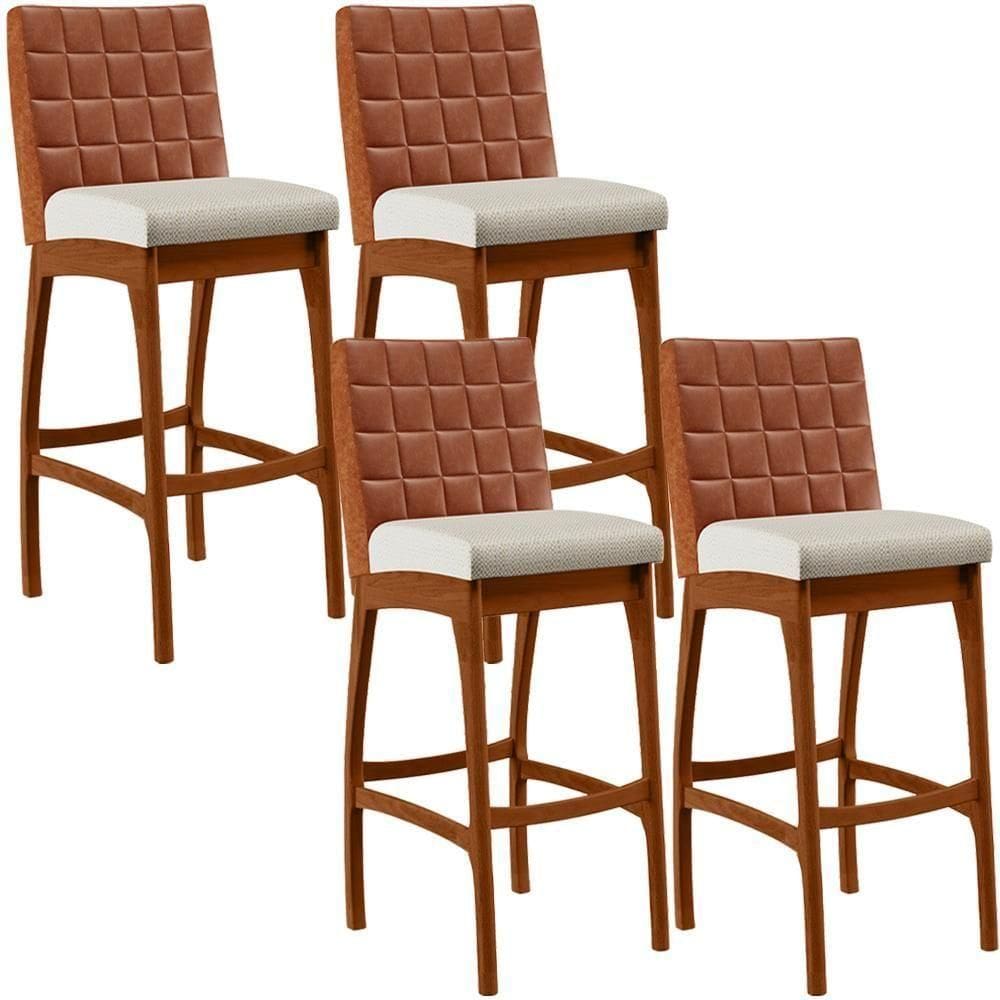Kit 04 Banquetas Altas Mila Camel Linho Champagne