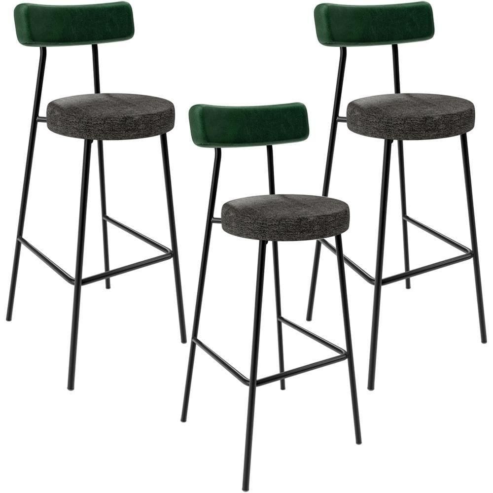 Kit 03 Banquetas Alta Bar Cozinha Sala De Jantar Milão L02 Facto Verde Linho Chumbo