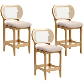 Kit 3 Banquetas Baixa Bar Cozinha Sala De Jantar Betta L02 Mel Tela Suede Bege - Lyam Decor