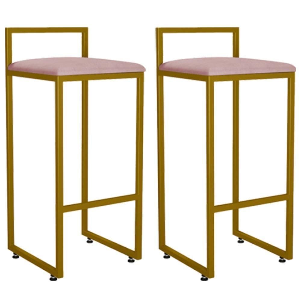 Kit 02 Banquetas Altas Hanna Dourado Suede Rosê