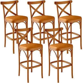 Kit 05 Banquetas Altas Cozinha Bancada Bar Sala Jantar Estofada ávila L02 Couríssimo Whisky - Lyam