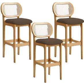 Kit 03 Banquetas Altas Para Cozinha Bancada Sala Tela Betta Fixa L02 Suede Marrom - Lyam