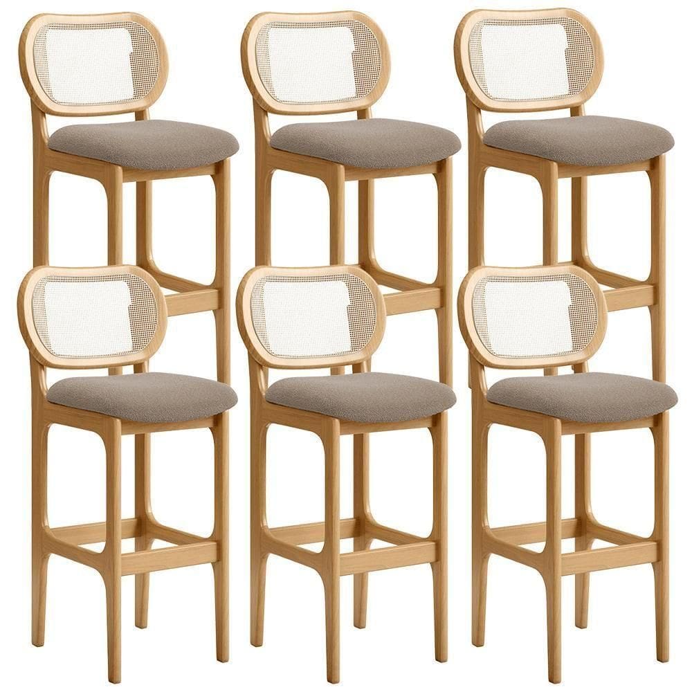 Kit 06 Banquetas Altas Para Cozinha Bancada Sala Tela Betta Fixa L02 Bouclê Bege - Lyam
