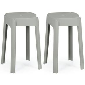 Kit 2 Banquetas Baixa Empilhável Nordica - Cinza
