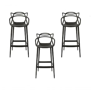 Kit - 3 X Banquetas Médias Masters Allegra - 66 Cm - Preto