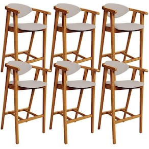 Kit 06 Banquetas Alta Para Cozinha Bancada Bar Sala De Jantar Fixa Cecília L02 Linho Bege - Lyam