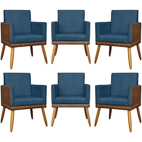 Kit 6 Poltronas Decorativas Para Escritório Lis Corino e Pé 30cm - Azul-marinho Suede Corino
