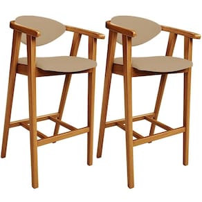 Kit 02 Banquetas Alta Cozinha Bancada Bar Sala De Jantar Fixa Cecília L02 Linho Bege Escuro