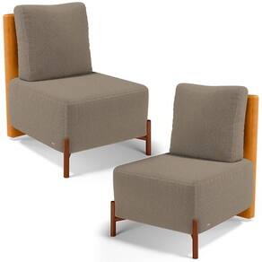 Kit 02 Poltronas Decorativas Sala De Estar Living Hungria L02 Couríssimo Whisky Bouclê Bege - Lyam