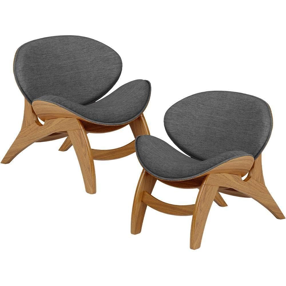 Kit 2 Poltronas Decorativa Orgânica Sala Living Kadosh L02 Linho Cinza Escuro