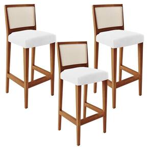 Kit 03 Banquetas Alta Encosto Tela Branco Facto Branco