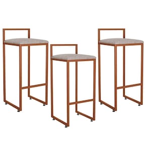 Kit 03 Banquetas Alta Hanna Bronze Linho Bege