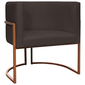 Poltrona Decorativa Recepção Luna Suede Cores Base De Ferro Bronze - Marrom, Suede