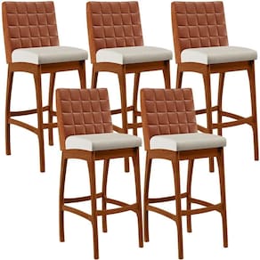 Kit 05 Banquetas Altas Mila Camel Linho Champagne