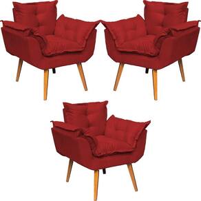 Kit 3 Poltronas Decorativa Alice Pé Trapézio 30cm Castanho - Suede
