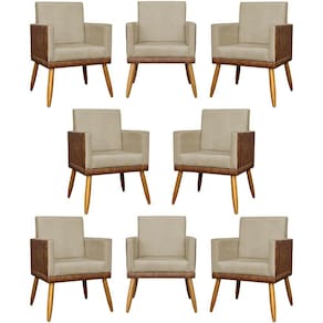 Kit 8 Poltronas Decorativas Modernas Para Recepção Lis Corino Pé 30 Cm - Nude Suede Corino