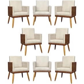 Kit 8 Poltronas Decorativas Modernas Para Recepção Lis Corino Pé 30 Cm - Bege Suede Corino